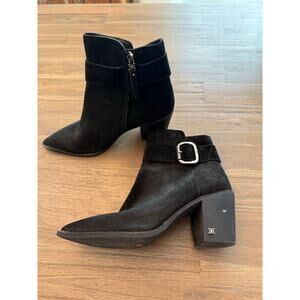 Sam Edelman Black Suede Pointed Toe Booties with Buckle